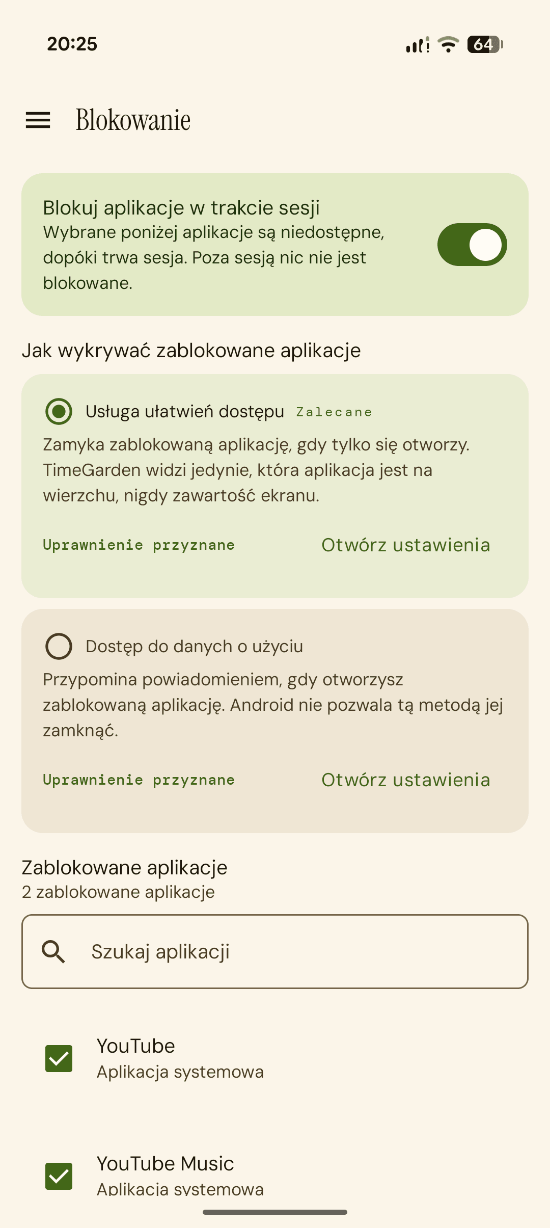 Ekran blokowania aplikacji podczas sesji Focus
